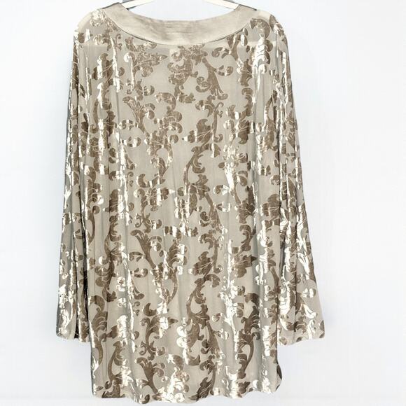 Indigo Soul Burnout Velvet Tunic Top Plus 3XL NWT Champagne Gray Boho Party Glam - Picture 8 of 9